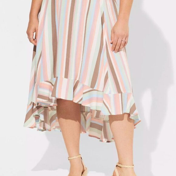 Torrid Womens High Low Two Piece Midi Challis Dress Striped Off Shoulder Size 2X - Picture 3 of 10